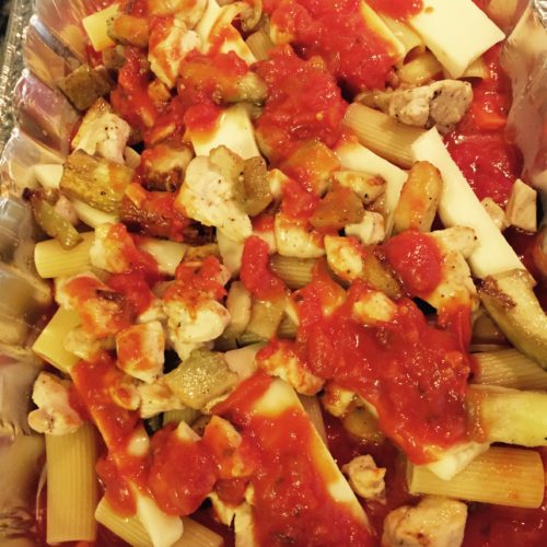 Baked rigatoni with Chicken and Eggplant poppopcooks.com