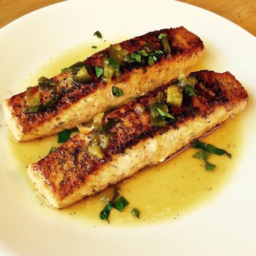 Sautéed Salmon with Jalapeño Sauce poppopcooks.com