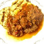 Italian Sausage Tomato Sauce on Grilled Eggplant poppopcooks.com