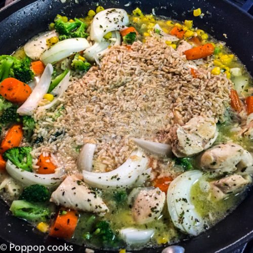 One Pan Chicken Rice Veggies-6-poppopcooks.com