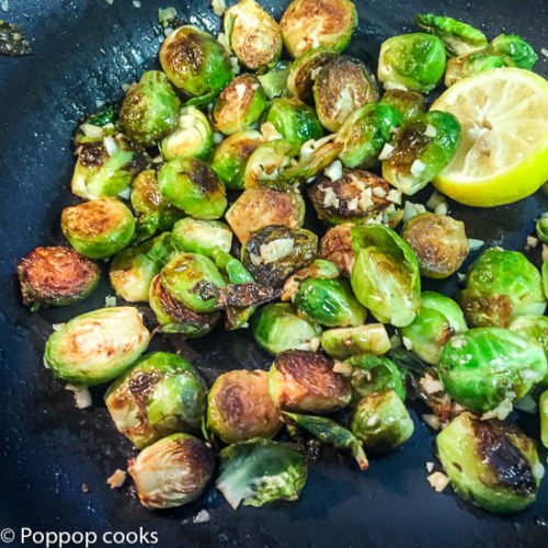 Pan Seared garlicky Brussel Sprouts-poppopcooks.com