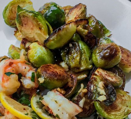 Pan Seared garlicky Brussel Sprouts-poppopcooks.com