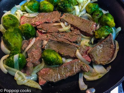 Pan Fried Beef Strips and Brussel Sprouts-3-poppopcooks.com