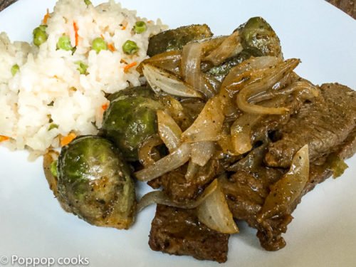 Pan Fried Beef Strips and Brussels Sprouts-6-poppopcooks.com