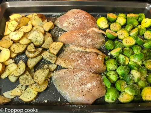 One Pan Chicken Brussels Sprouts Potatoes-poppopcooks.com-one pan recipes-one pot recipes-quick and easy recipes-gluten free recipes-paleo recipes