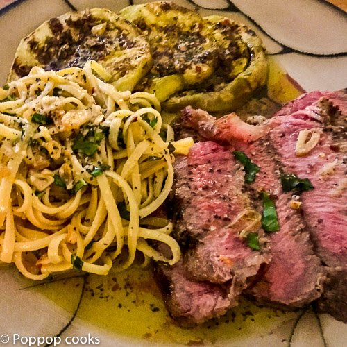 Sliced Steak Aglio e Olio-3-poppopcooks.com-spaghetti aglio e olio-grilled steak