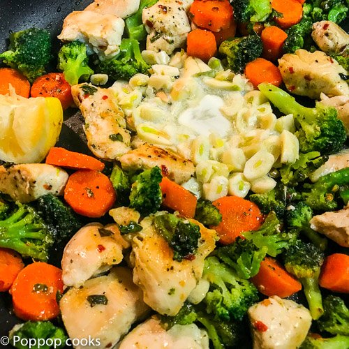 chicken veggies cheese-3-poppopcooks.com-one pan