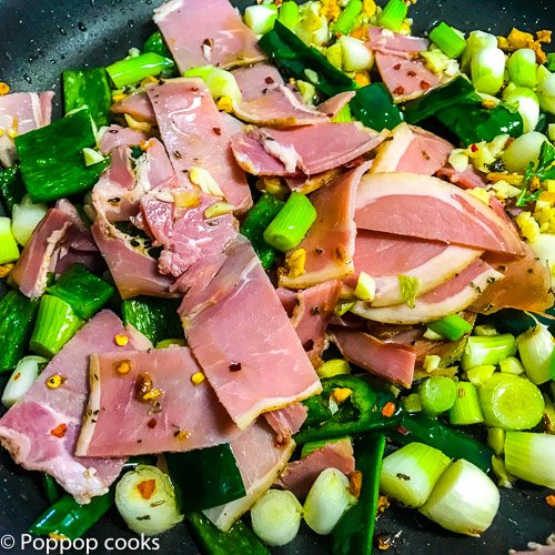 Prosciutto and Veggies in the skillet