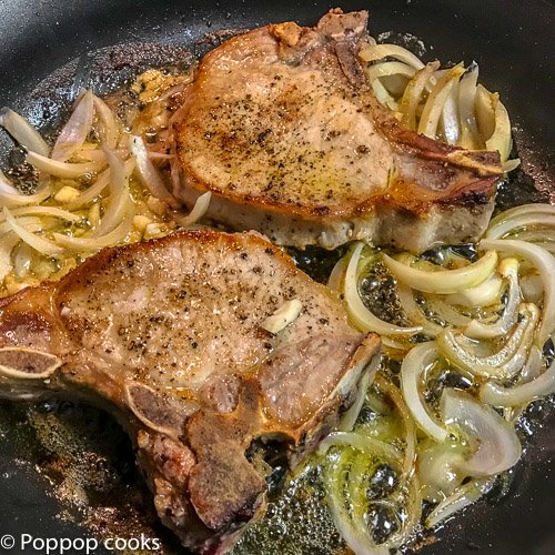 Pork Chops with Butter Onions and Garlic-4-poppopcooks.com-one skillet-quick and easy-gluten free-paleo