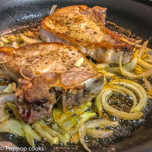 Pork Chops with Butter Onions and Garlic-5-poppopcooks.com-one skillet-quick and easy-gluten free-paleo