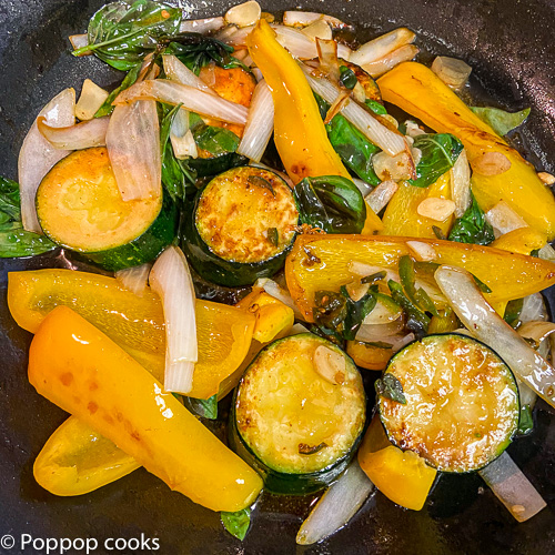 veggies in the skillet