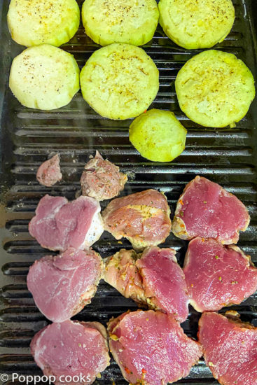 pork tenderloin and eggplant on the grill