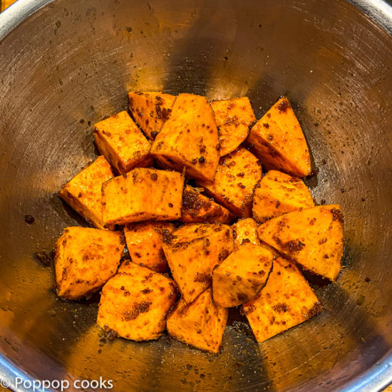 brown sugar on the sweet potatoes