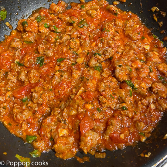 Sausage ready to be stuffed in the zucchini rollatini