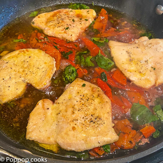 Chicken added to the skillet